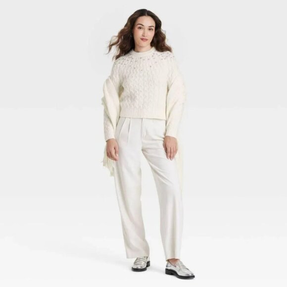 A New Day Women’s Cable Knit Pullover Sweater XXL Cream | Sparkly Embellishments - Picture 2 of 4